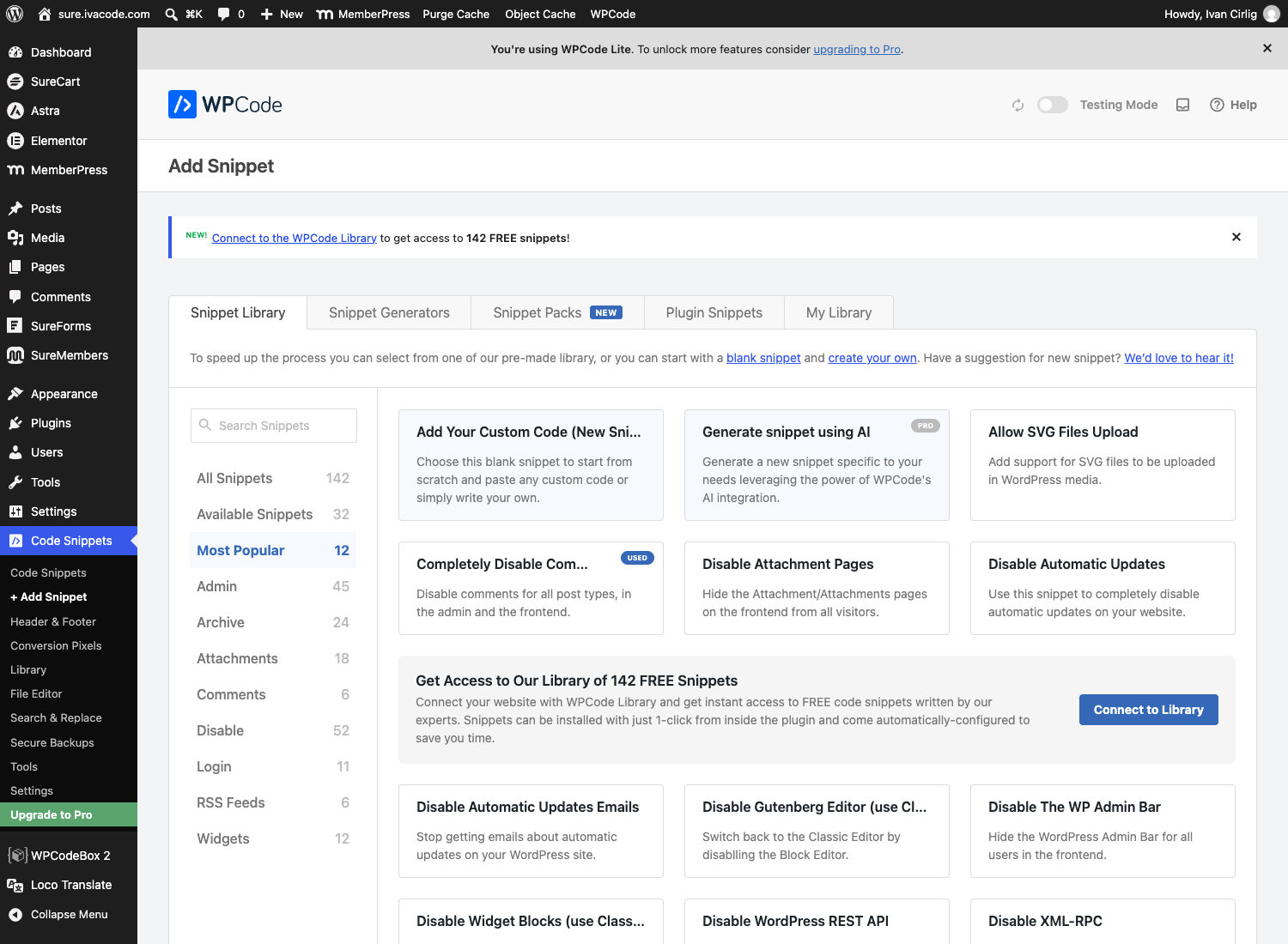 WPCode Add Snippet screen